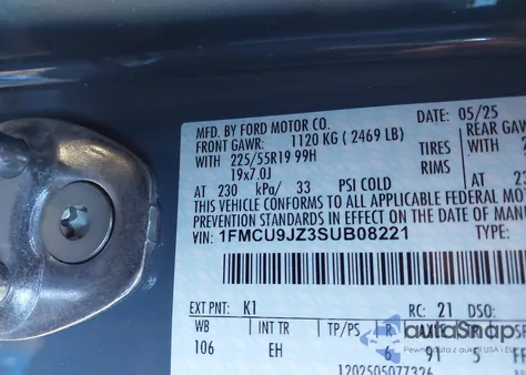 2025 Ford Escape Platinum from USA, damaged, VIN 1FMCU9JZ3SUB08221